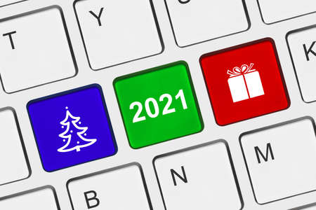 Computer keyboard with New Year keys - holiday conceptの写真素材