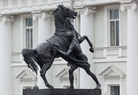 Anichkov Bridge with sculptures of horses - St. Petersburg Russiaのeditorial素材