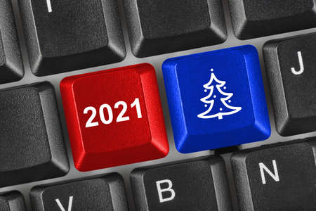 Computer keyboard with Christmas keys - holiday conceptの写真素材