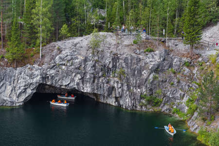 Karelia, Russia - July 29, 2020: Marble Lake in Ruskeala Mountain Park in Karelia Russia.のeditorial素材
