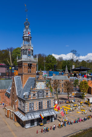 The Hague, Netherlands - April 26, 2017: Alkmaar cheese market in Madurodam miniature park in The Hague.のeditorial素材