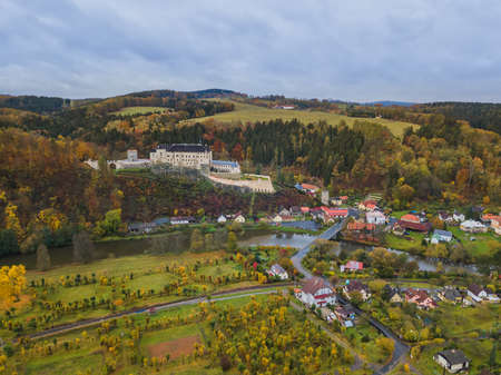 Castle Sternberk in Czech Republic - aerial view - travel and architecture backgroundのeditorial素材
