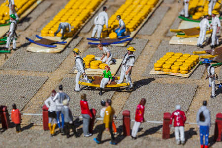 The Hague, Netherlands - April 26, 2017: Alkmaar cheese market in Madurodam miniature park in The Hague.のeditorial素材