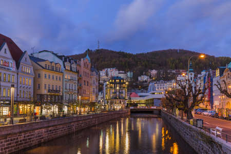 Karlovy Vary, Czech Republic - October 30, 2017: Embankment in the center of the city.のeditorial素材