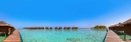 Bungalows on tropical Maldives island - nature travel backgroundのeditorial素材