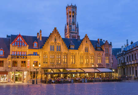 Brugge, Belgium - April 30, 2017: Tourists in cafe at old town Brugge.のeditorial素材