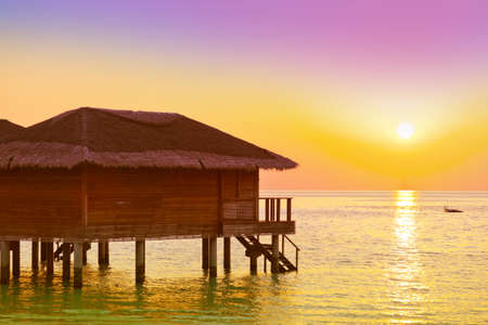 Water bungalows on Maldives island - nature travel backgroundのeditorial素材