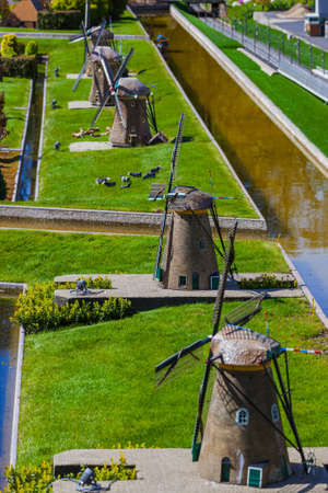 The Hague, Netherlands - April 26, 2017: Windmills in Madurodam miniature park in The Hague.のeditorial素材