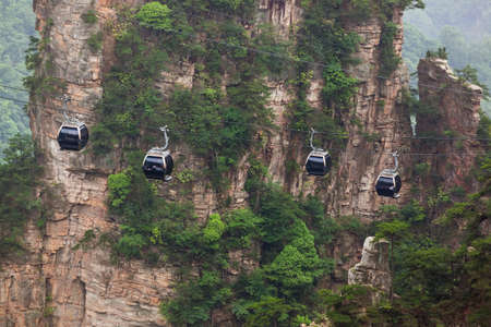 Cableway in Tianzi Avatar mountains nature park - Wulingyuan China - travel backgroundの写真素材