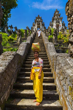 BALI INDONESIA - APRIL 27: Temple ceremony in Lempuyang on April 27, 2016 in Bali Island, Indonesia.のeditorial素材