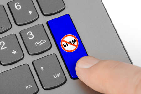 Computer keyboard with No SPAM key - internet conceptの写真素材