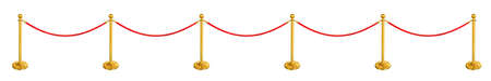 Red velvet rope barrier isolated on white backgroundの写真素材