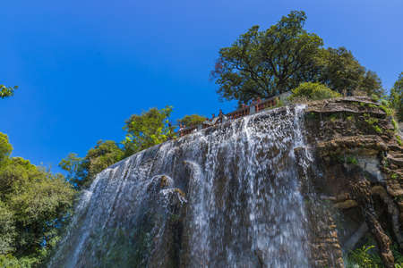 Nice, France - August 07, 2017: People and Waterfall on Castle Hill.のeditorial素材