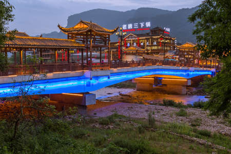 Wulingyuan, China - May 27, 2018: Town Wulingyuan at sunset in Tianzi Avatar mountains nature park.のeditorial素材