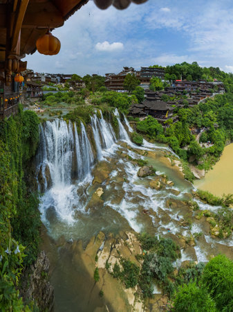 Furong ancient village and waterfall - Hunan China - travel backgroundの写真素材