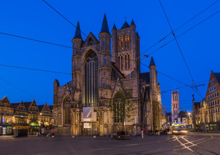 Gent, Belgium - April 29, 2017: Sunset in old town Gent.のeditorial素材