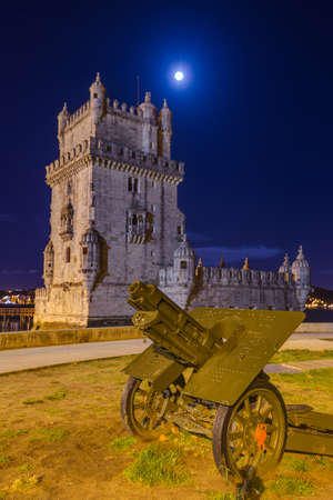 Belem Tower and cannon - Lisbon Portugal  architecture backgroundのeditorial素材