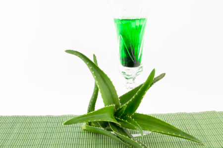 aloe vera juice of it on a white backgroundの写真素材