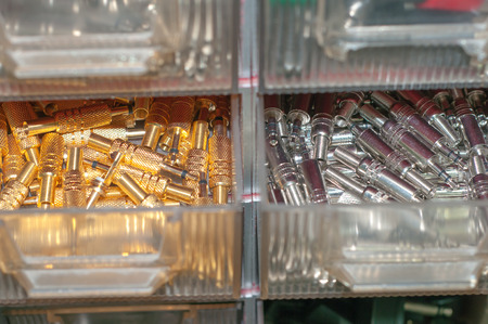 shelf unit for various types of audio connectorsの写真素材