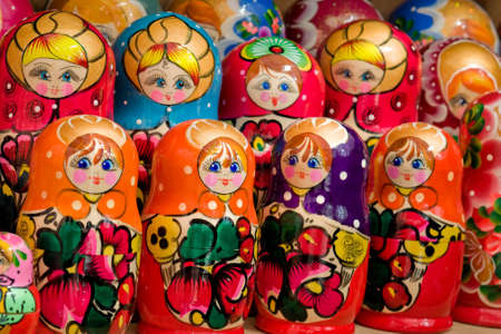 Close up of colored handmade russian 'matryoshka'の写真素材