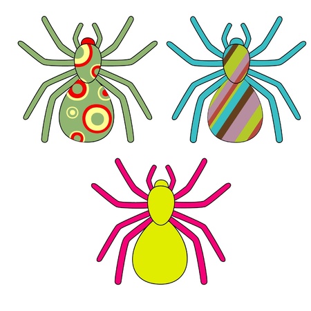 Bright colourful spiders with a pattern on paunchesのイラスト素材