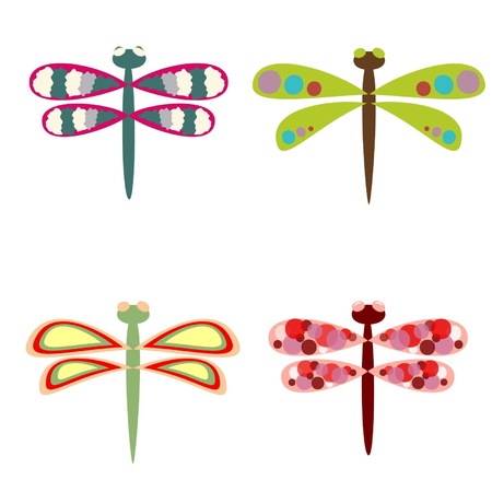 Sketches of bright colourful dragonfliesのイラスト素材