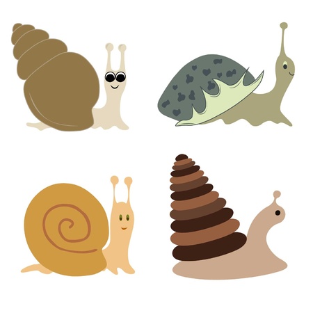 Some kinds of snails with different bowlsのイラスト素材