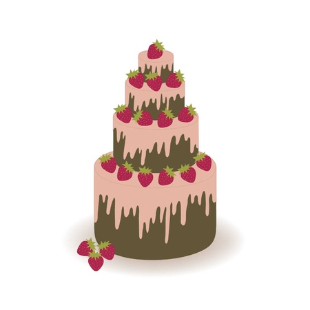 Chocolate pie with a strawberry on a white backgroundのイラスト素材