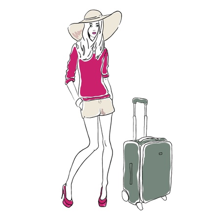 Vector sketch fashion woman with bagのイラスト素材
