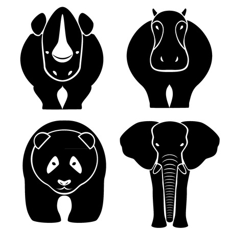 Elephant, rhinoceros, hippopotamus, panda のイラスト素材