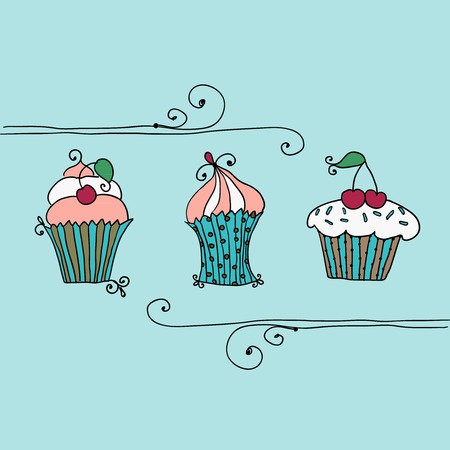 illustration of isolated set of cupcake on white background