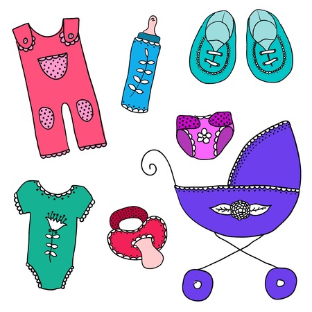 cute design elements for baby arrival card のイラスト素材