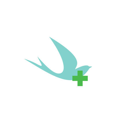Stylized silhouette of a swallow with a medical cross. Logo for medical centers and hospitals.のイラスト素材