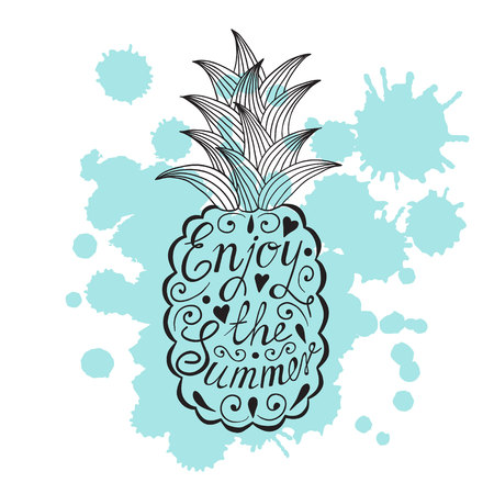 Silhouette of a pineapple with  motivational inscription. Enjoy the summer.のイラスト素材