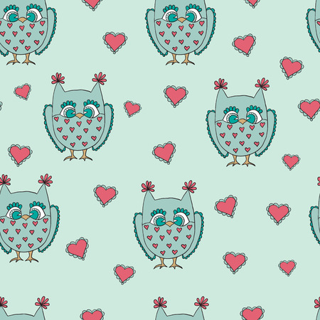 Cute cartoon vector owls. Vector seamless pattern.のイラスト素材