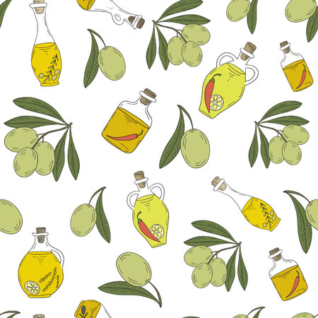 Pattern with branches of the olive tree and olives.のイラスト素材