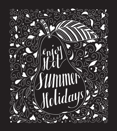 Pear with ornament and the phrase Enjoy your hot summer holidays.のイラスト素材