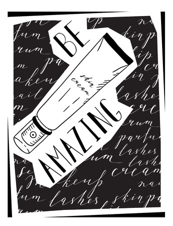 Card about cosmetics, with the image cream and motivational quote Be amazing.のイラスト素材