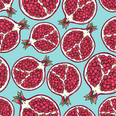 Pattern of fruits pomegranate on a blue background.のイラスト素材