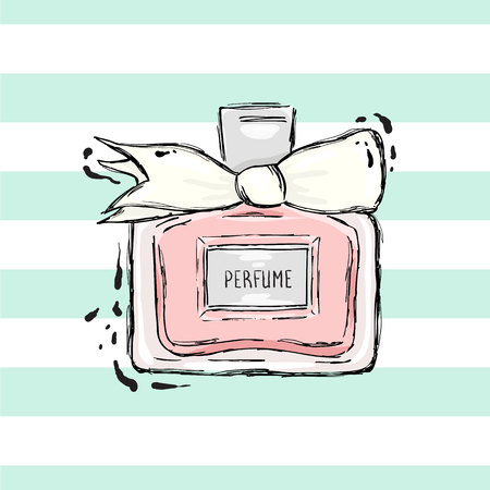 Perfume bottle pink with white bow.のイラスト素材