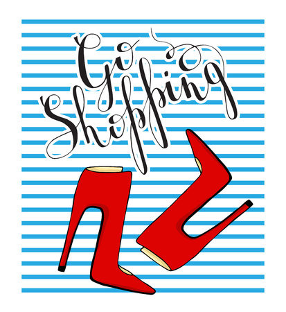 A motivational poster. Red shoes on a blue striped background with the words.のイラスト素材