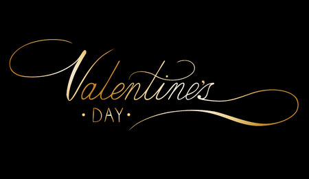 Valentines Day card with handwritten calligraphy text, isolated on black background.のイラスト素材