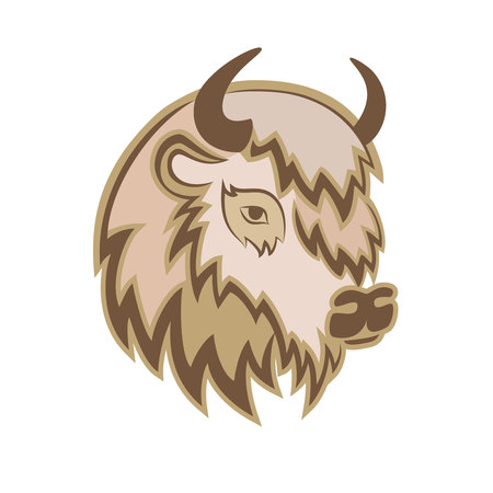 Stylized head of a Buffalo with the horns on the side. Vector illustration.のイラスト素材