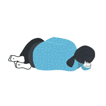 The girl is lying on her side, her hand under her head, her knees bent. Depression, bad mood, closeness from people.のイラスト素材