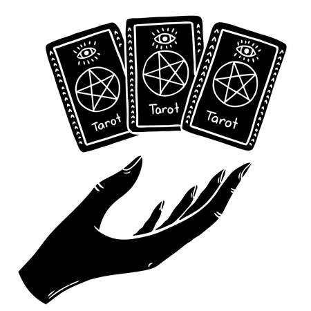 A hand with three cards of the Tarot over her.のイラスト素材