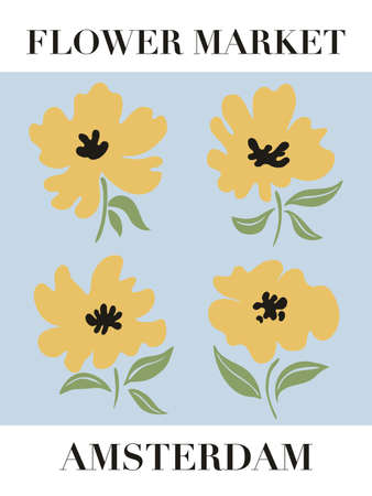 Flower market poster with meadow flowers. Printable wall art. Vector illustration.のイラスト素材