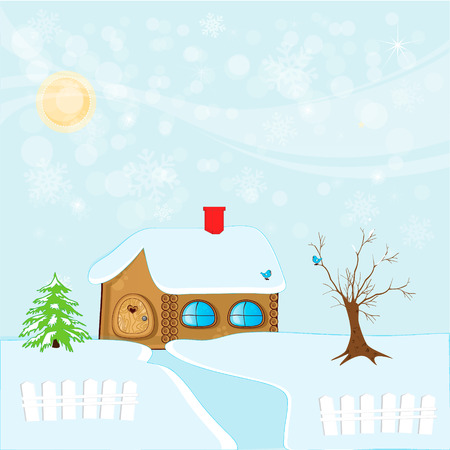 house and fir-tree in winterのイラスト素材