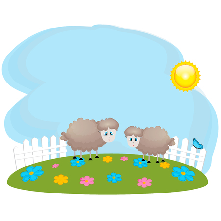 sheeps and flowers .Vector illustrationのイラスト素材