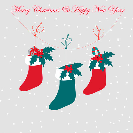 Christmas boots, vector illustration. Beautiful illustration with gray background.のイラスト素材