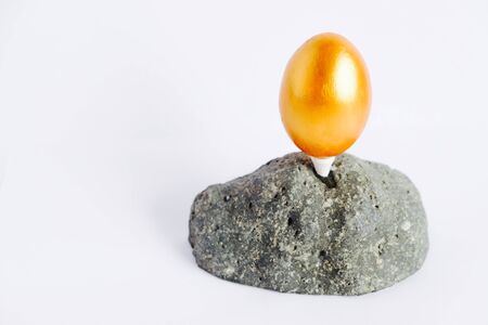 Golden egg on stone and whiteの写真素材